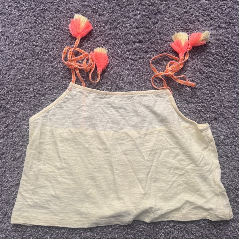 Pitusa Pale Yellow Top with Pink and Orange Tassel Straps-fits a small - NWOT